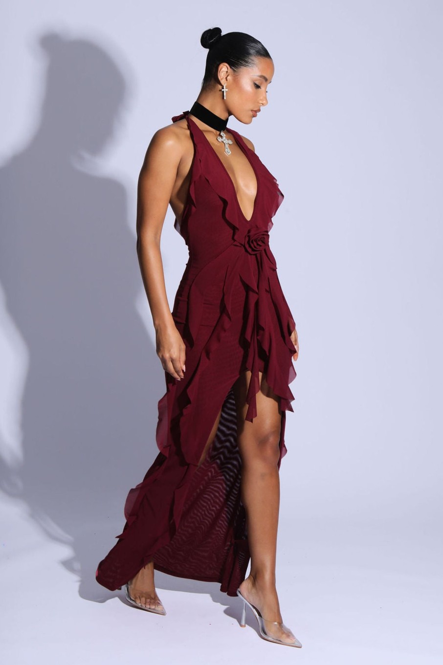 Dresses Murci | Rose Detail Ruffled Maxi Dress In Chianti