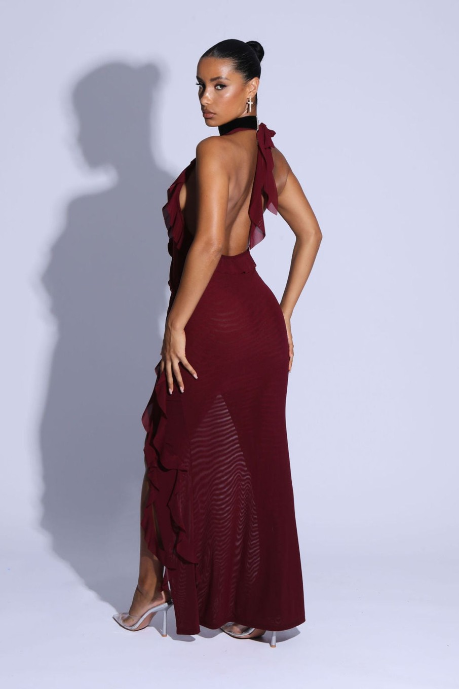 Dresses Murci | Rose Detail Ruffled Maxi Dress In Chianti