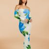 Dresses Murci | Bardot Mesh Maxi Dress In Wild Peony