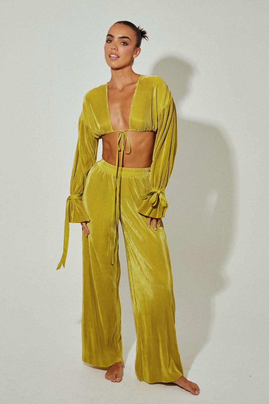 Trousers Murci | Plisse Wide Leg Trousers In Sour Green