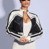 Co-Ords Murci | Pu Cropped Biker Jacket In Black And Cream