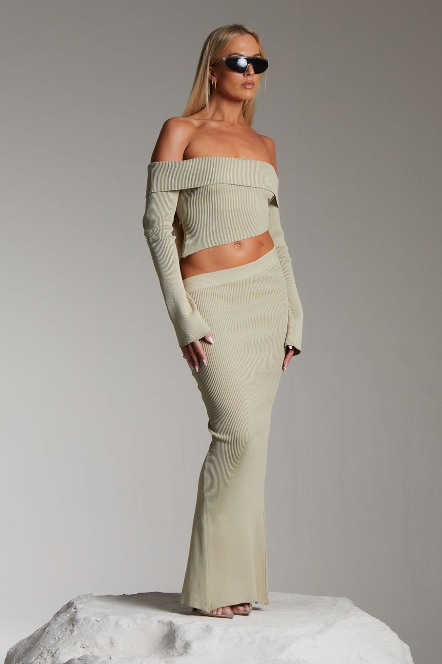 Co-Ords Murci | Ribbed Maxi Skirt In Sage