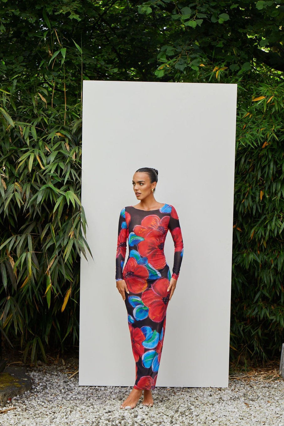 Co-Ords Murci | Red Floral Mesh Maxi Dress