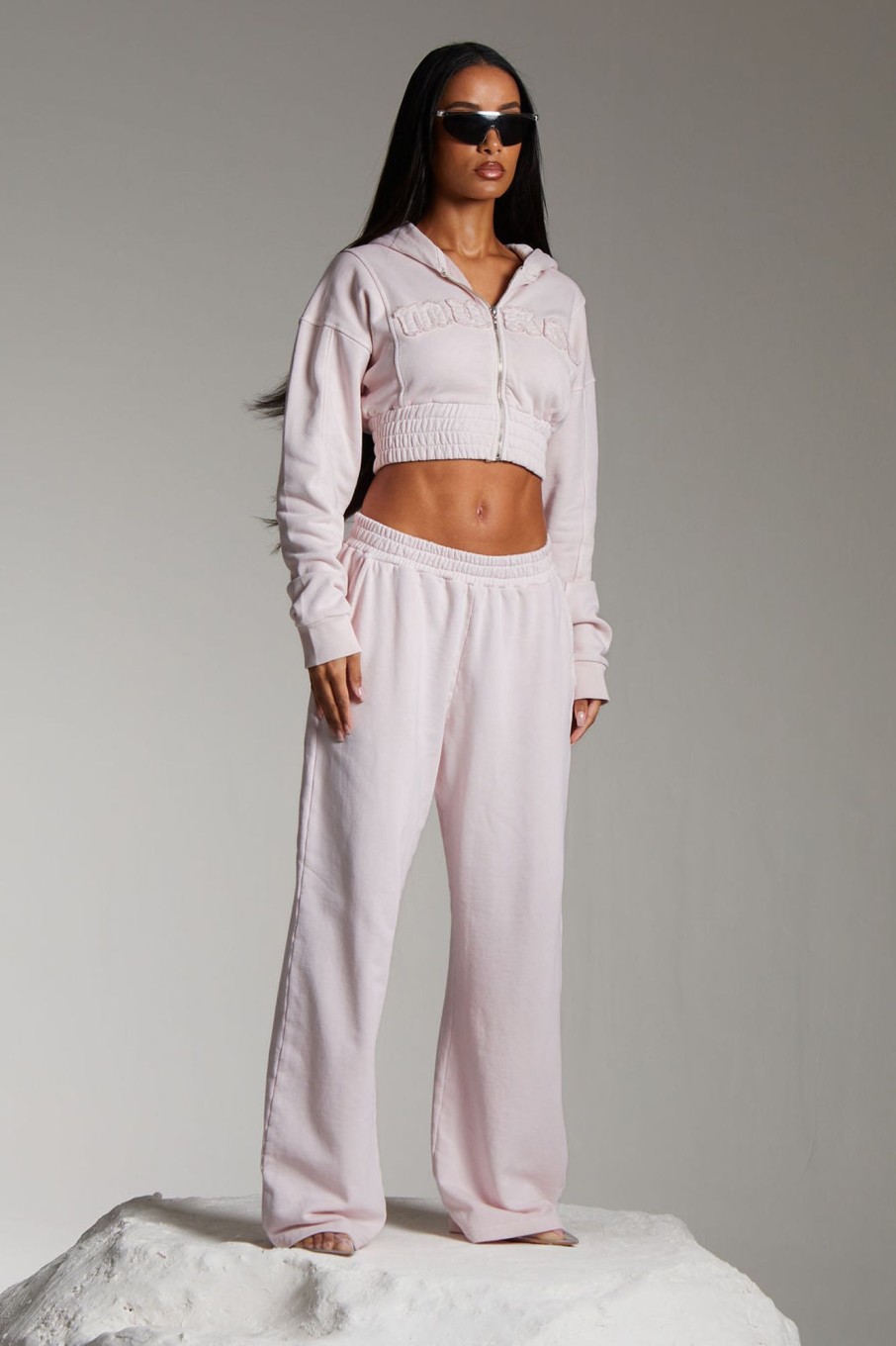Co-Ords Murci | Applique Cropped Zip Up Hoodie In Marshmallow