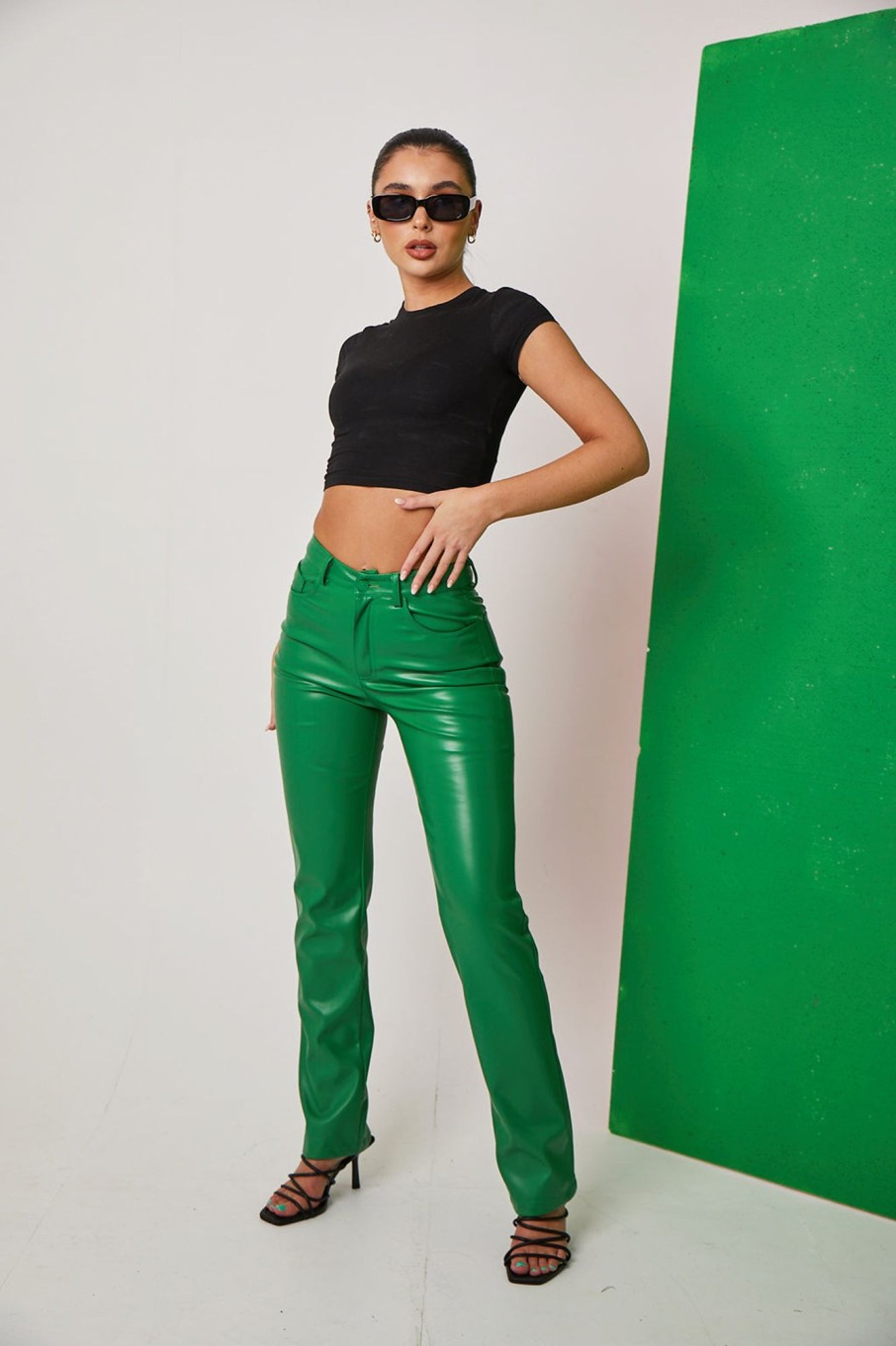 Trousers Murci | Green Leather Trousers