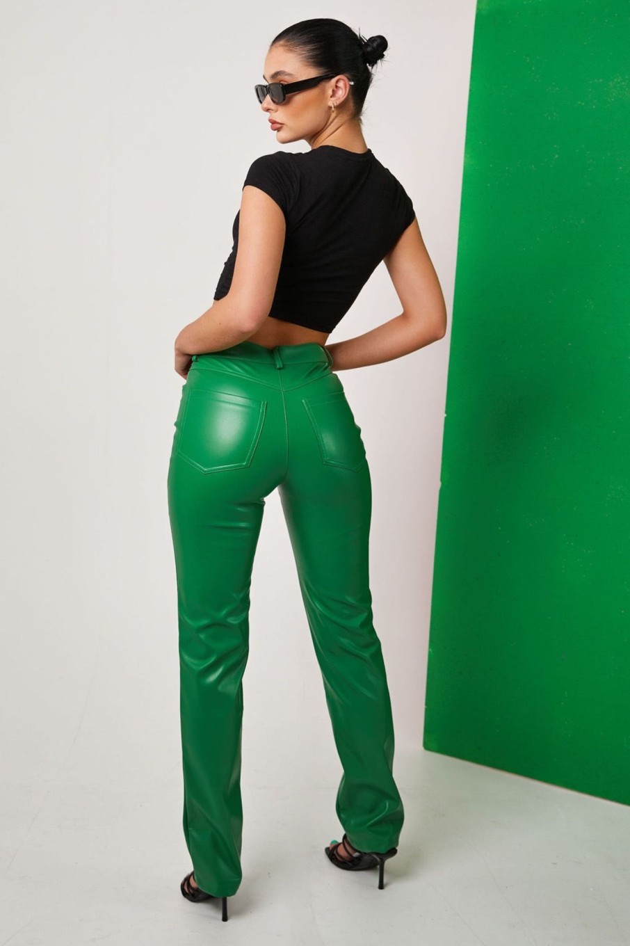 Trousers Murci | Green Leather Trousers